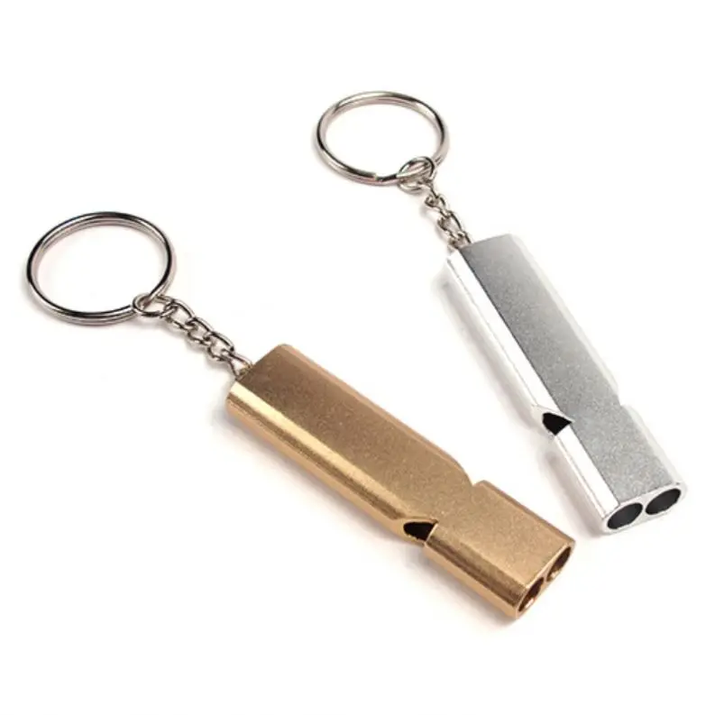 Aluminum oy Double Hole Survival Whistle High frequency Camping Emergency Tools With Key Chain Whistle For Camping Hiking