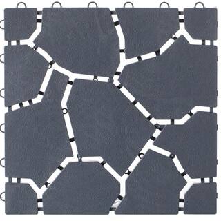 Gardenised Gray Plastic Garden Path Track Interlocking Stone Look Design Pathway Tile Floor Paver (Pack of 4) QI004108.4