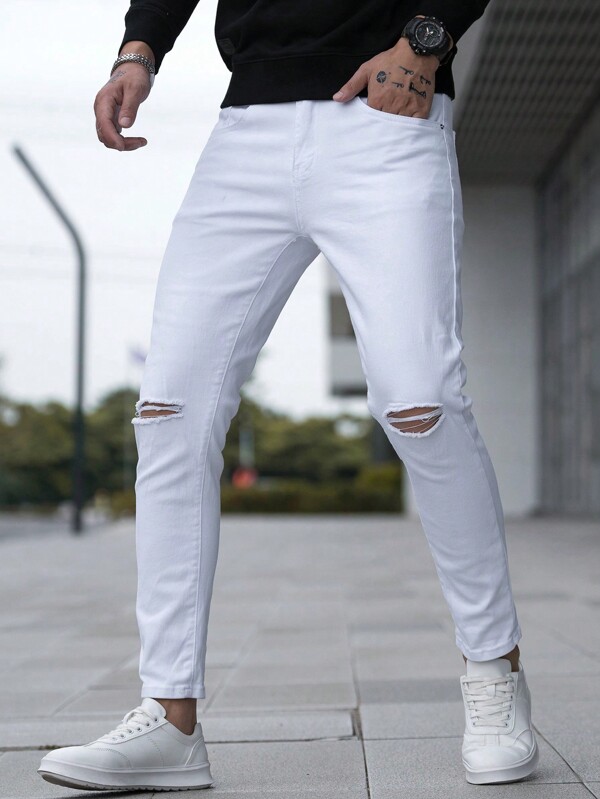 Men Ripped Frayed Skinny Jeans