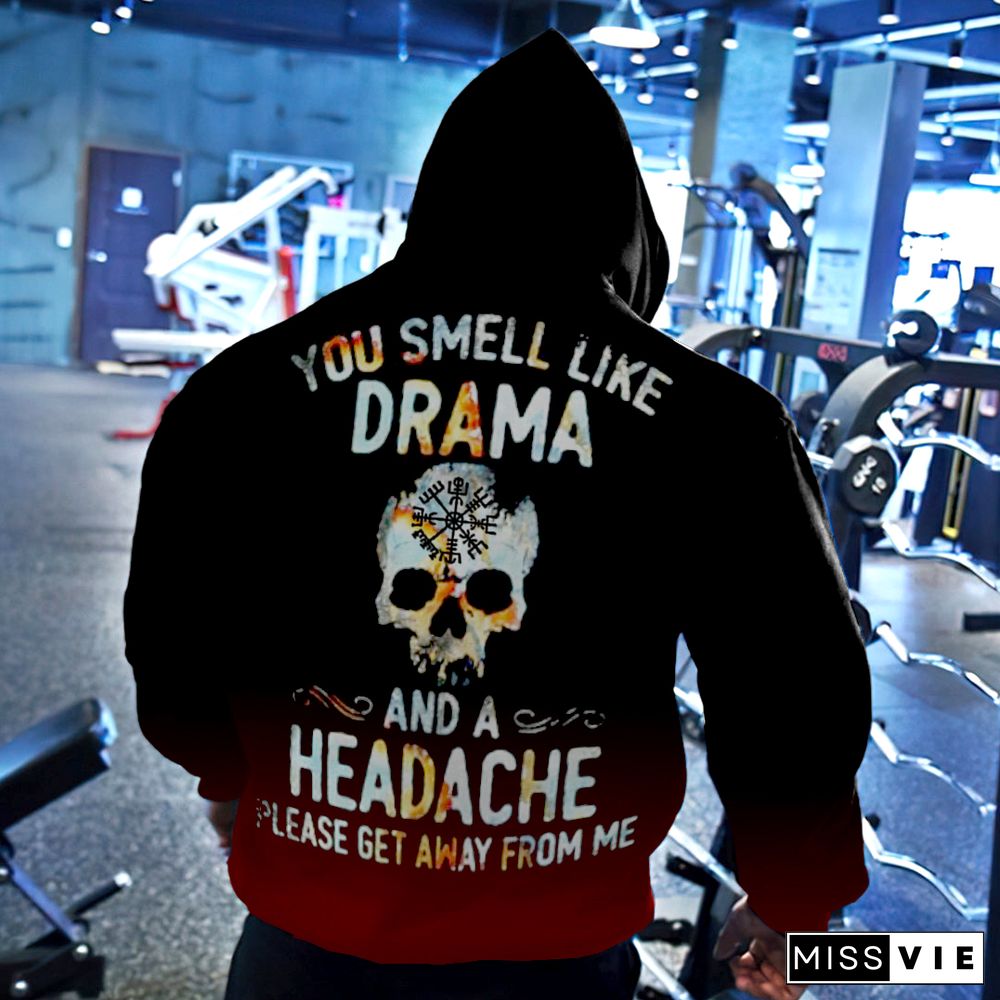 Gradient Viking Skull You Smell Like Drama Print Casual Hoodie