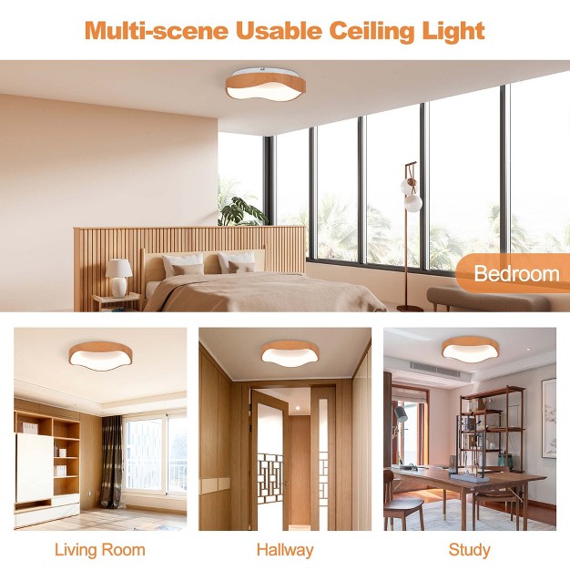 Tangkula Led Mount Ceiling Light 24w 3000k Lamp Fixture Wood Pattern Living Room Brown natural