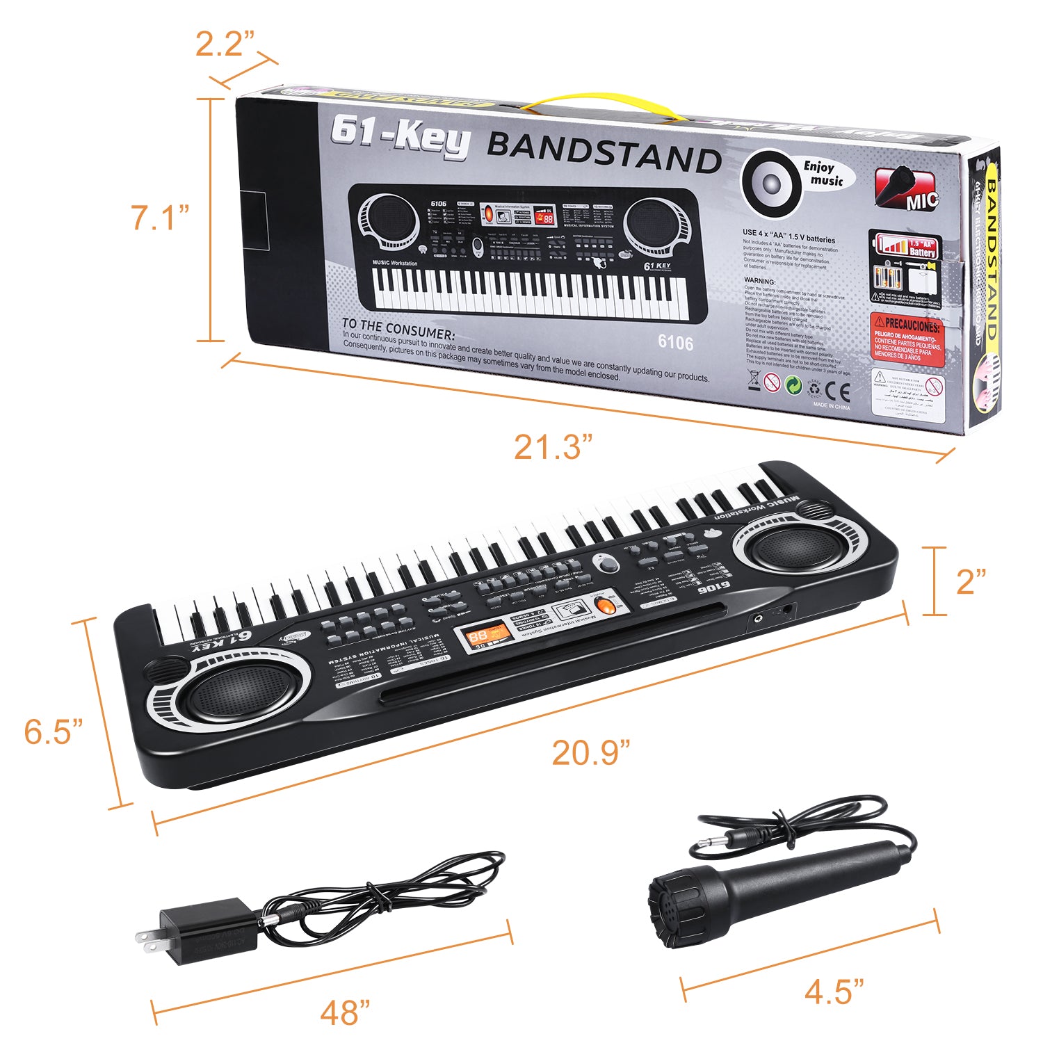 JUMPER 61 Keys Electronic Keyboard Piano Musical Keyboard Learning Piano Speaker Microphone Portable Recording Rechargeable Batteries Christmas Gift for Kids