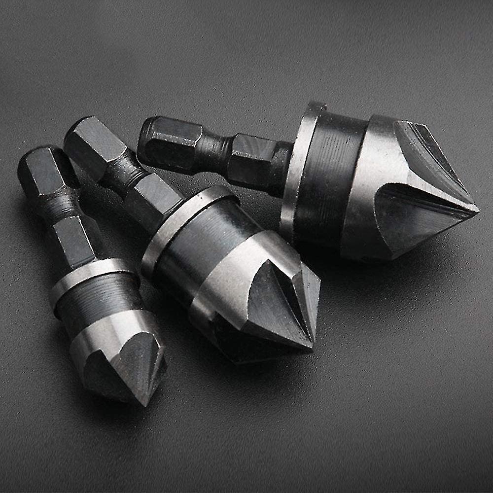 Botao Hex Shank Chamfer Tool Cutter Chamfering Countersink Drill Bit For Wood Plastic Openings(3pcs， Gray)