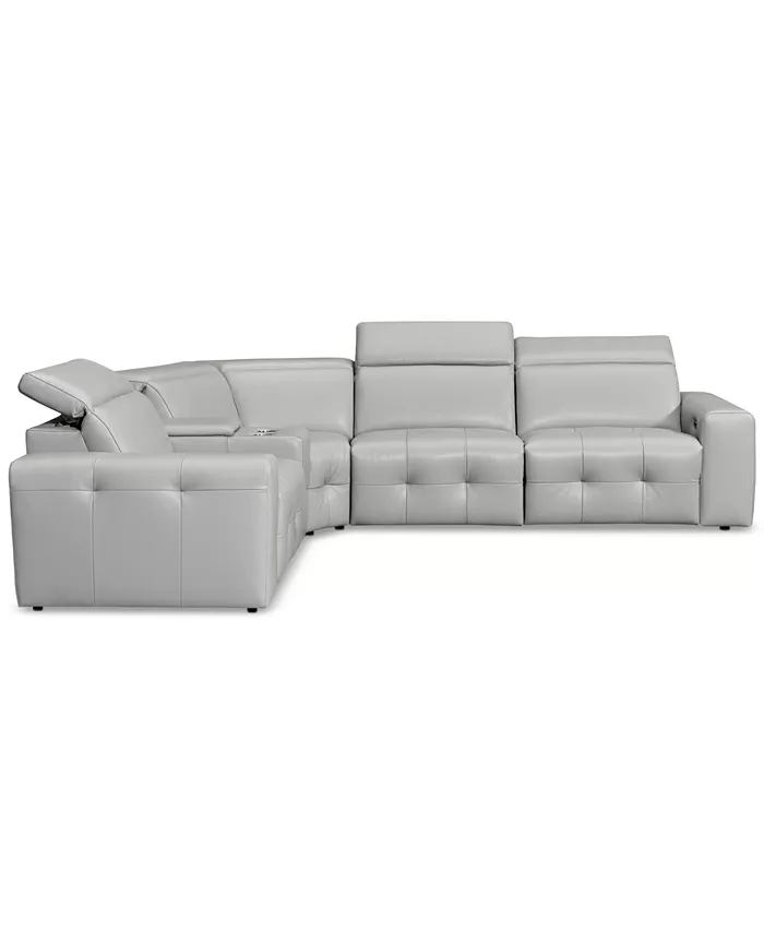 Furniture CLOSEOUT! Haigan 5-Pc. Leather L Shape Sectional Sofa with 3 Power Recliners