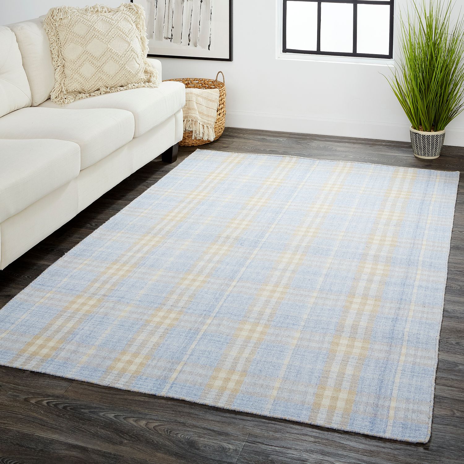 Moya Flatweave Blue and Tan Rug by BD Fine