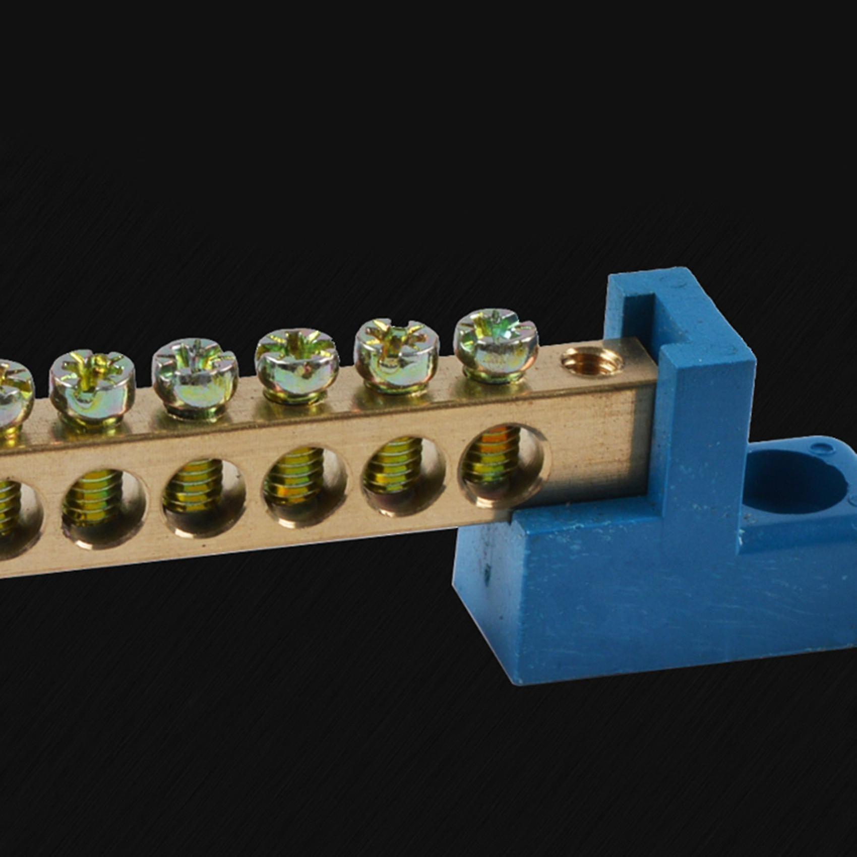 Terminal Block Blue Terminal Bus Bar 10 Positions Screw Brass Terminal Grounding Strip Bus Bar Bloc