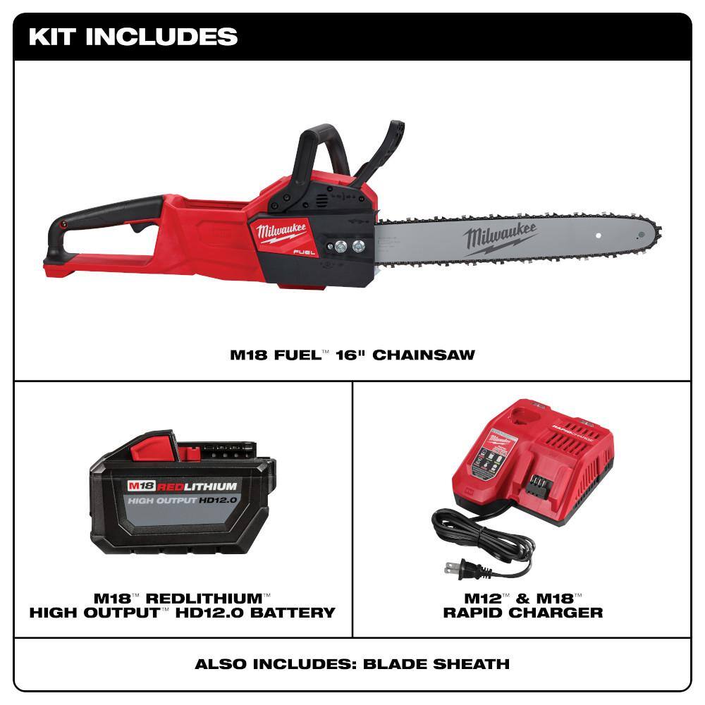 MW M18 FUEL 16 in. 18-Volt Lithium-Ion Brushless Battery Chainsaw Kit with 12.0 Ah Battery and M18 Rapid Charger 2727-21HD