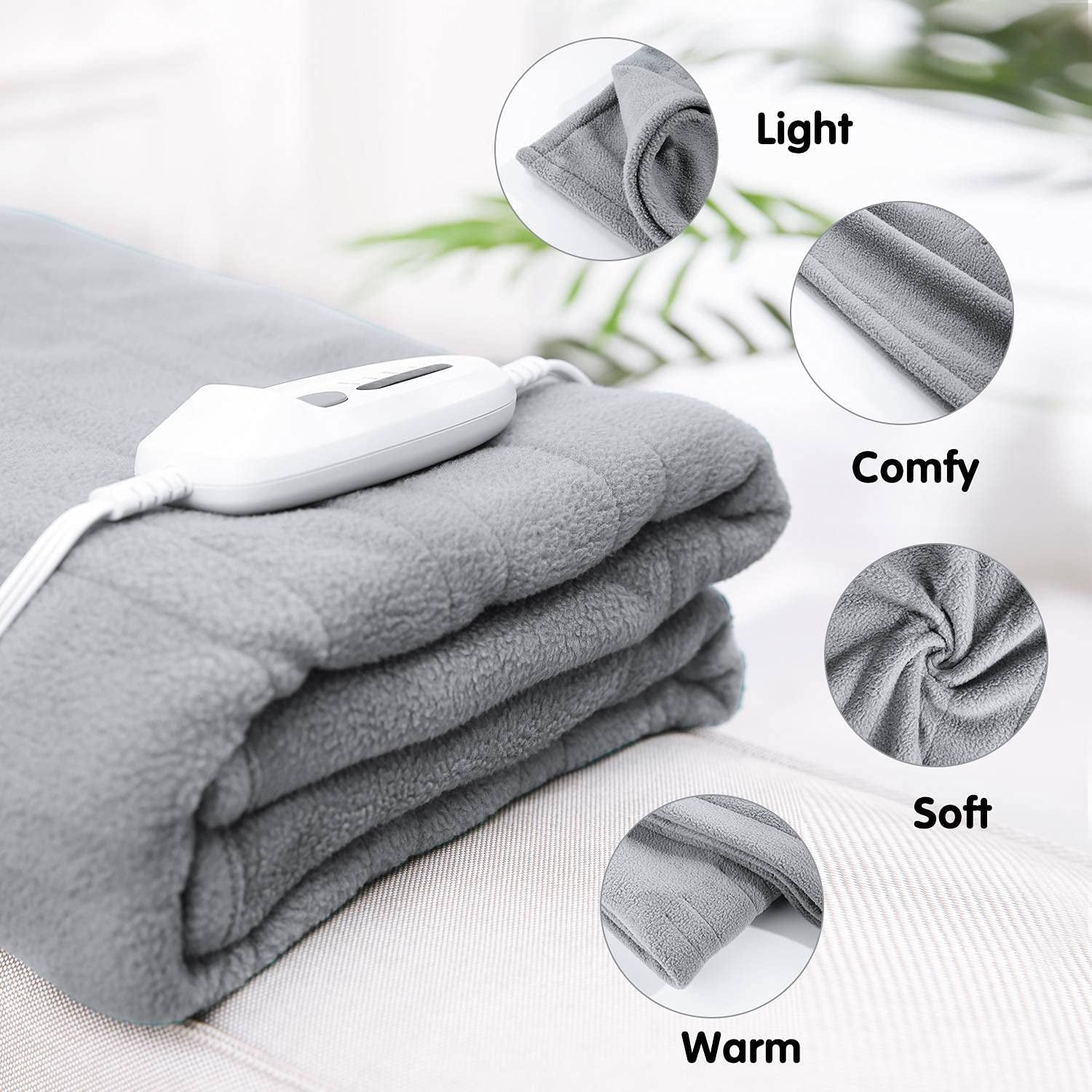 Electric Heated Blanket Twin Size 62'' x 84'' Polar Fleece Full Body Warming with Auto-off 4 Temperature Settings Overheat Protection - Gray