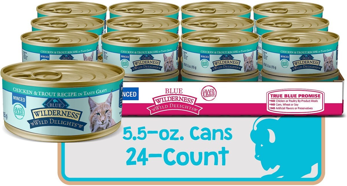 Blue Buffalo Wilderness Wild Delights Minced Chicken and Trout in Tasty Gravy Grain-Free Canned Cat Food