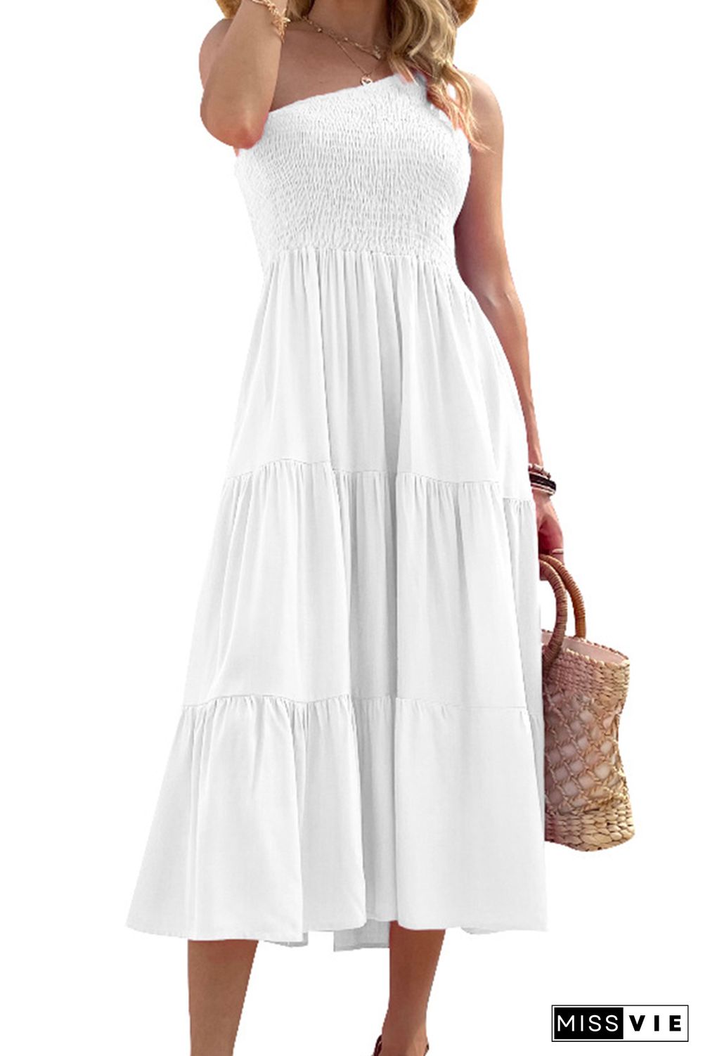 Boho Solid Color One Shoulder Sleeveless Maxi Dress Wholesale