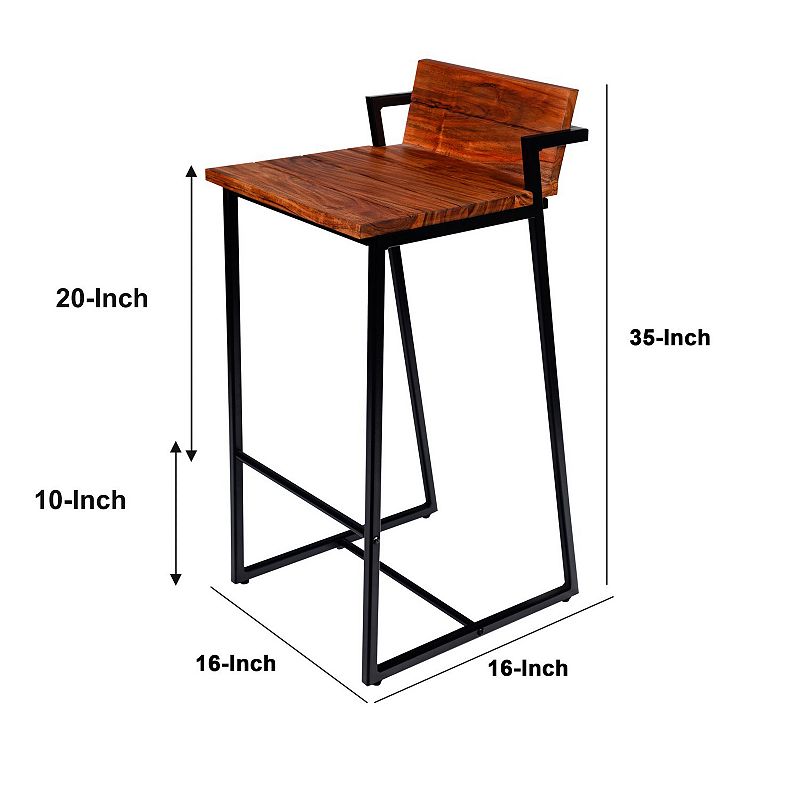 30 Inch Industrial Style Acacia Wood Barstool with Metal Frame， Brown and Black