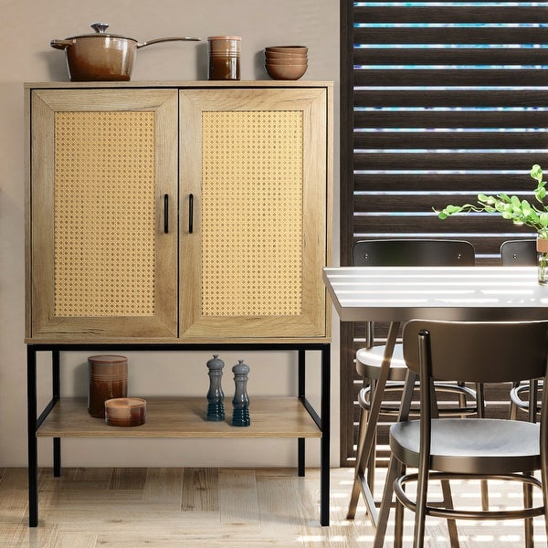 2 Rattan Doors Free Standing Sideboard