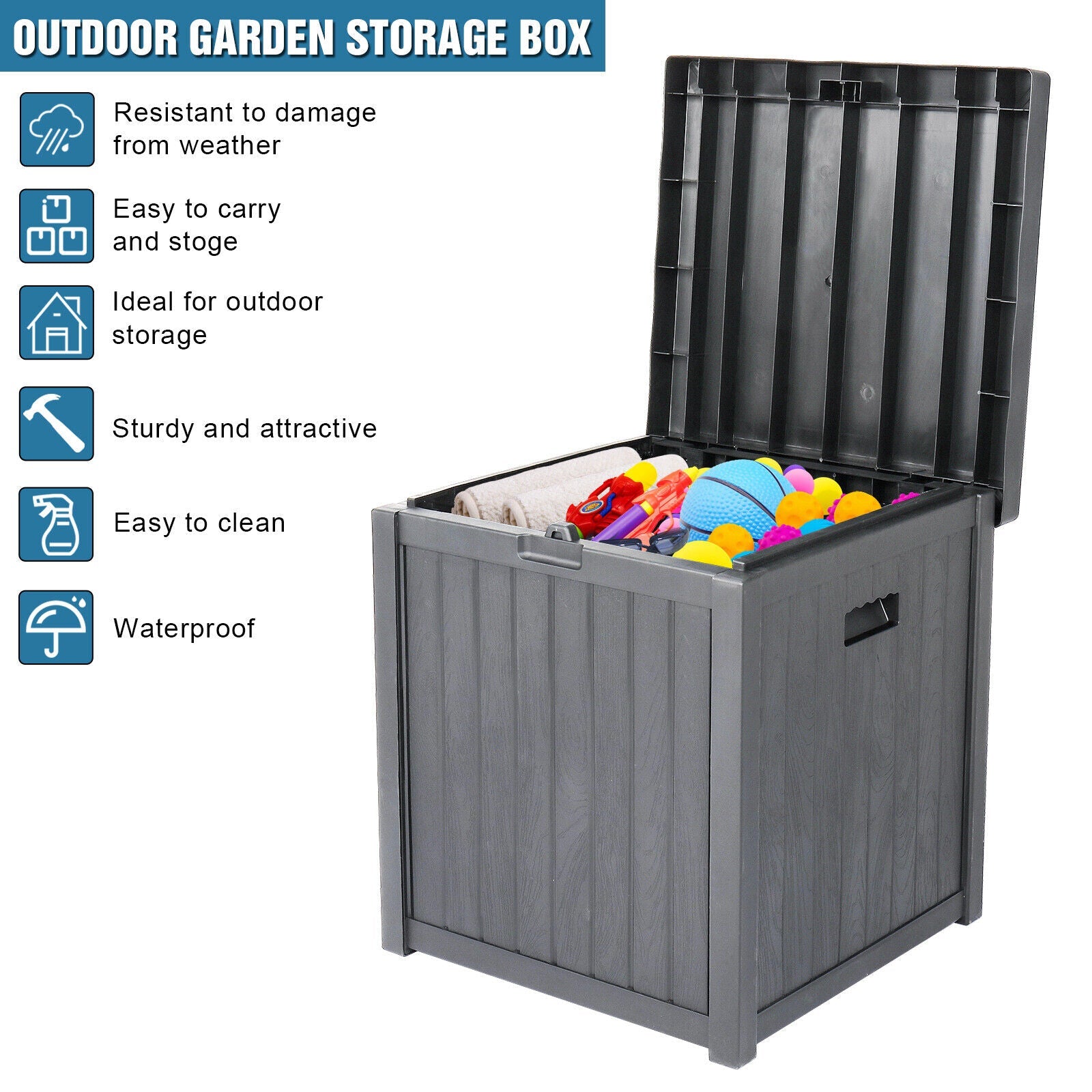 51 Gallon Deck Box Storage Container Box for Patio Furniture, Outdoor Cushion, Garden Tool and Sports Equipment with Lockable Lid