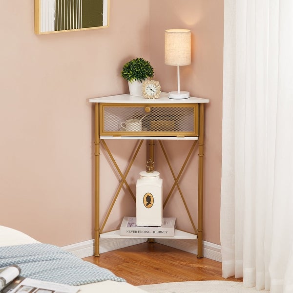 Javlergo Triangle Corner Table with Storage Shelf