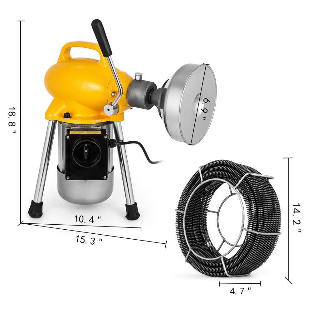 VEVOR 66 ft. x 23 in. Electric Drain Auger 500-Watt Portable Drain Cleaner with 4 Cutters Tool fit 34 in. to 5 in. Pipe HX-75BGPSTJ000001V1