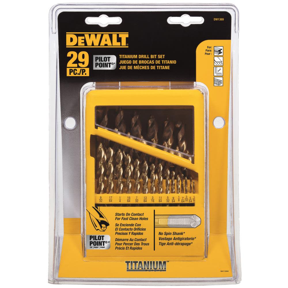 DEWALT 29PC Titanium Nitride Coated Pilot Point Drill Bit Set DW1369 from DEWALT