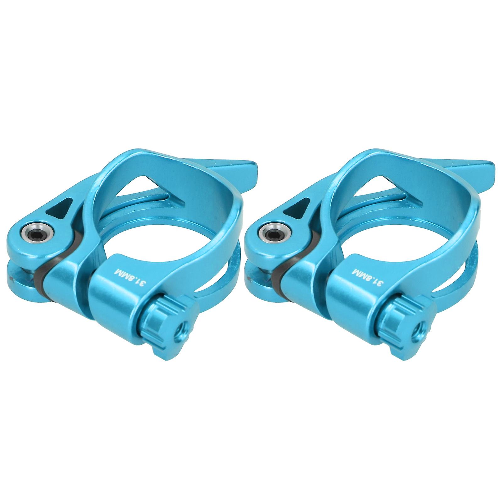 2pcs C73 Aluminium Alloy 31.8mm Mountain Bike Quick Release Seatpost Clip Bicycle Tube Clampblue