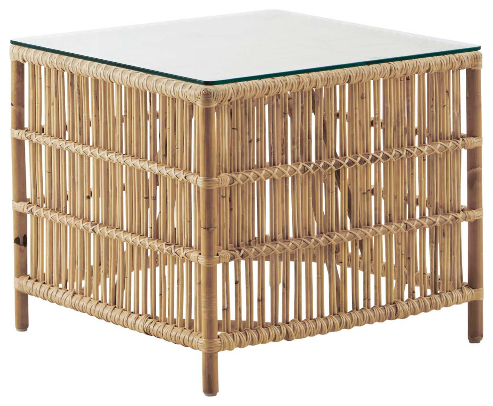 Donatello Rattan Side Table   Glass Top   Natural   Tropical   Side Tables And End Tables   by Sika Design  Houzz