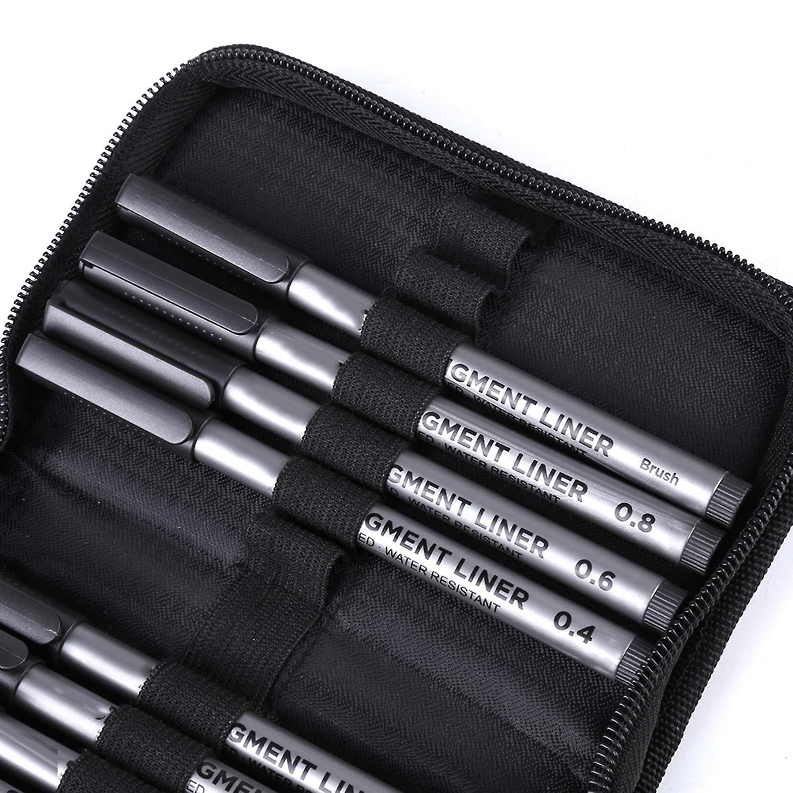 9pcspigment Linersset Waterproof Fine Line Drawing Pen Sketching Art Brush With Pen Bag