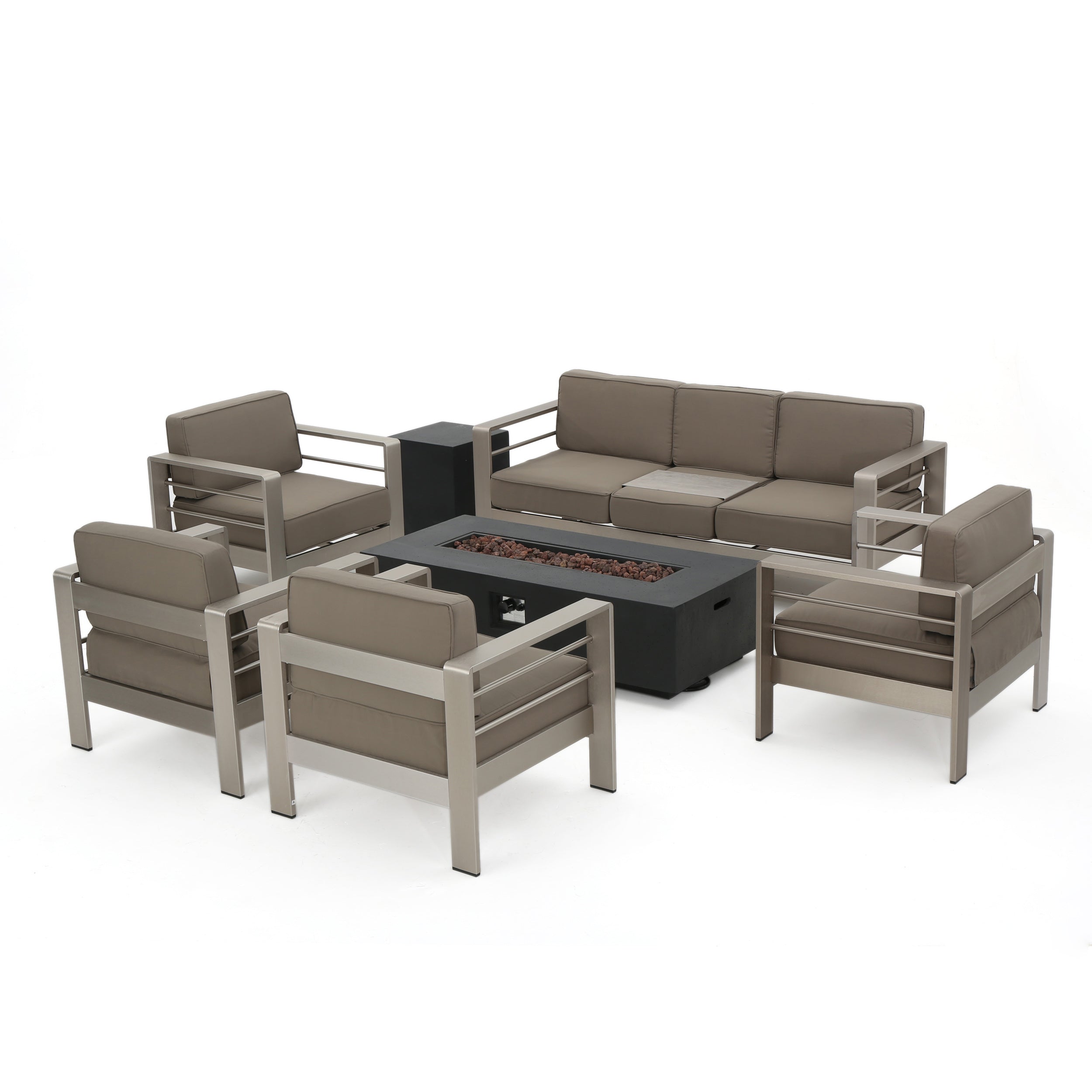 Coral Outdoor Aluminum 7 Seater Chat Set with Fire Pit