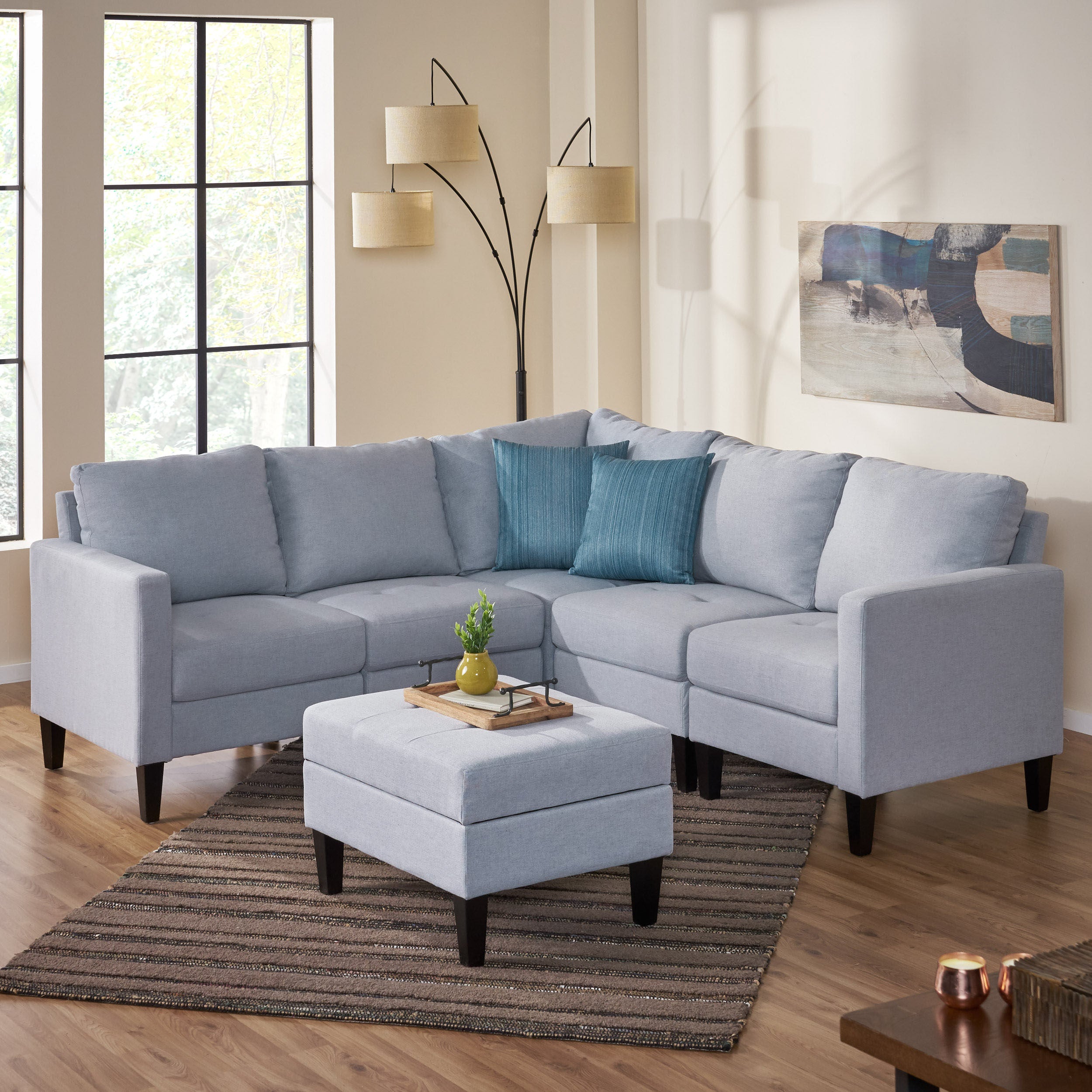 Bridger Fabric Sectional Couch with Storage Ottoman