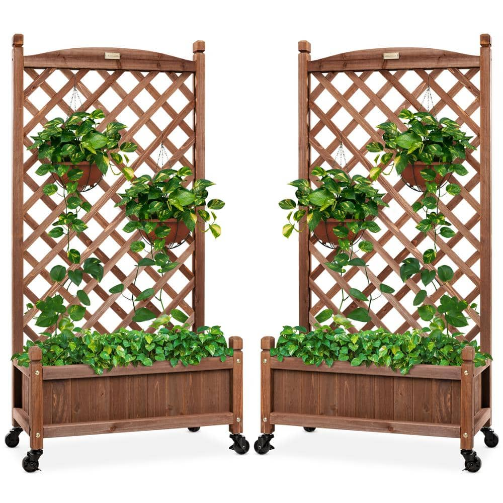 Best Choice Products 48 in. Wood Planter Box and Diamond Lattice Trellis (2-Pack) SKY5842