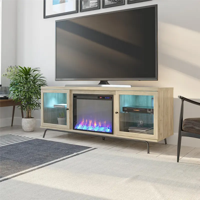 Sydney View Light Brown 70 TV Stand with Fireplace