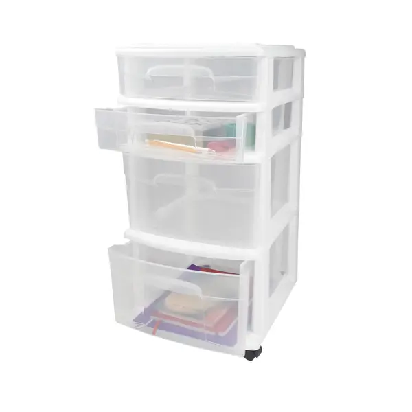 Homz 4-Drawer White Wheeled Cart