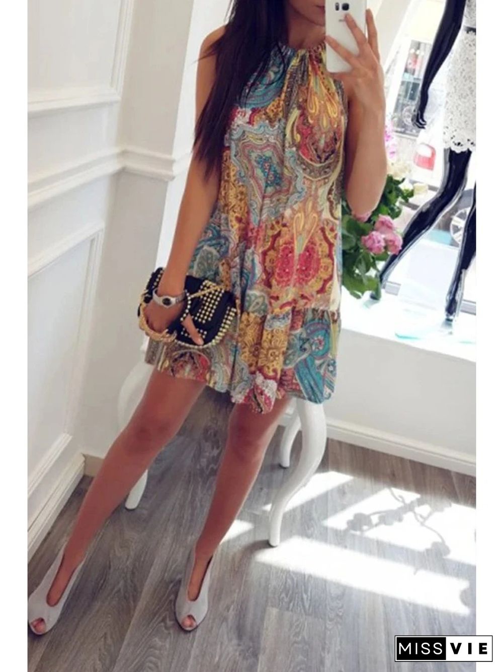 Bohemian Ocean Printed Dress P10287