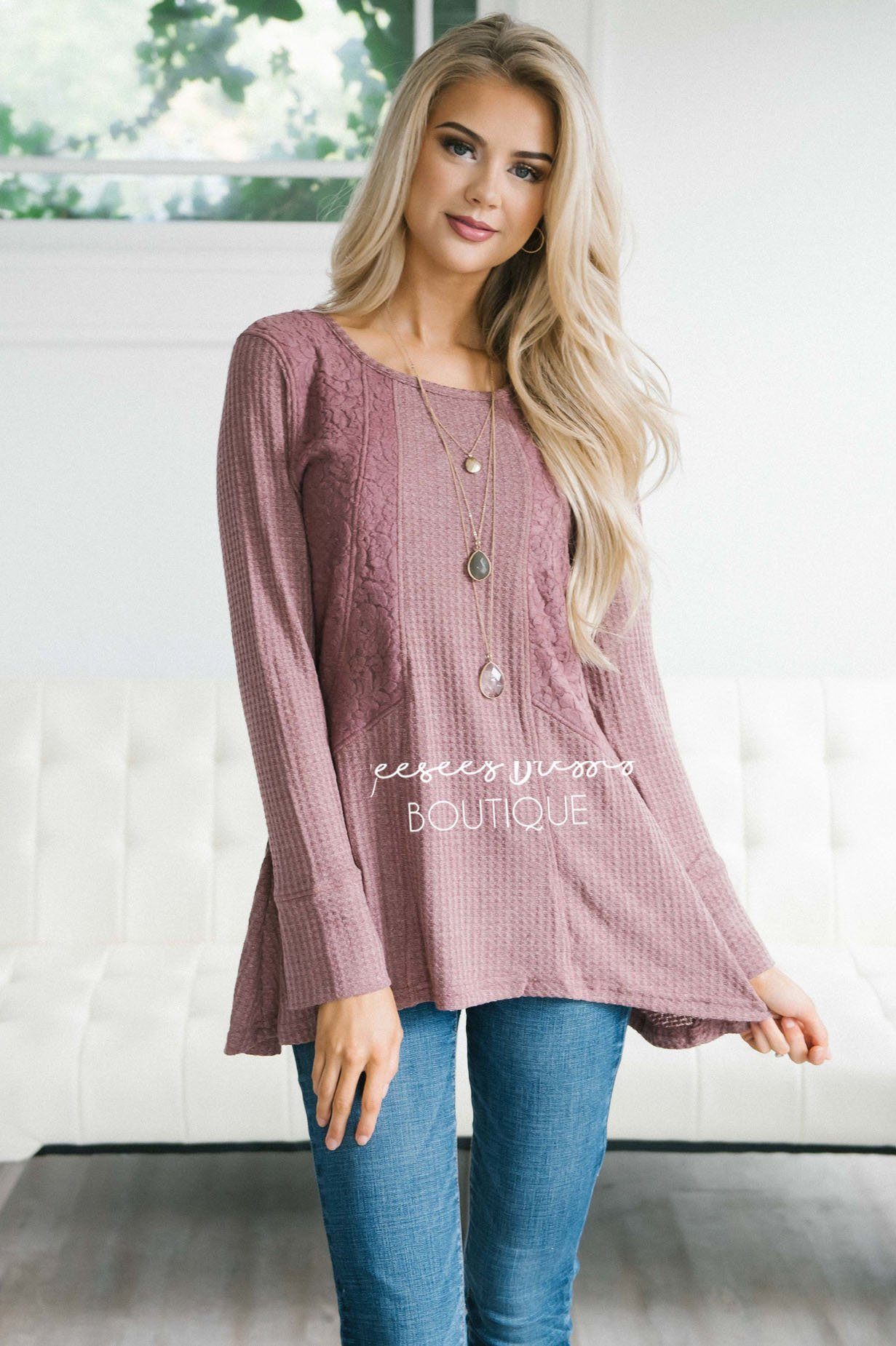 Dark Rose Mauve Thermal Lace Insert Top