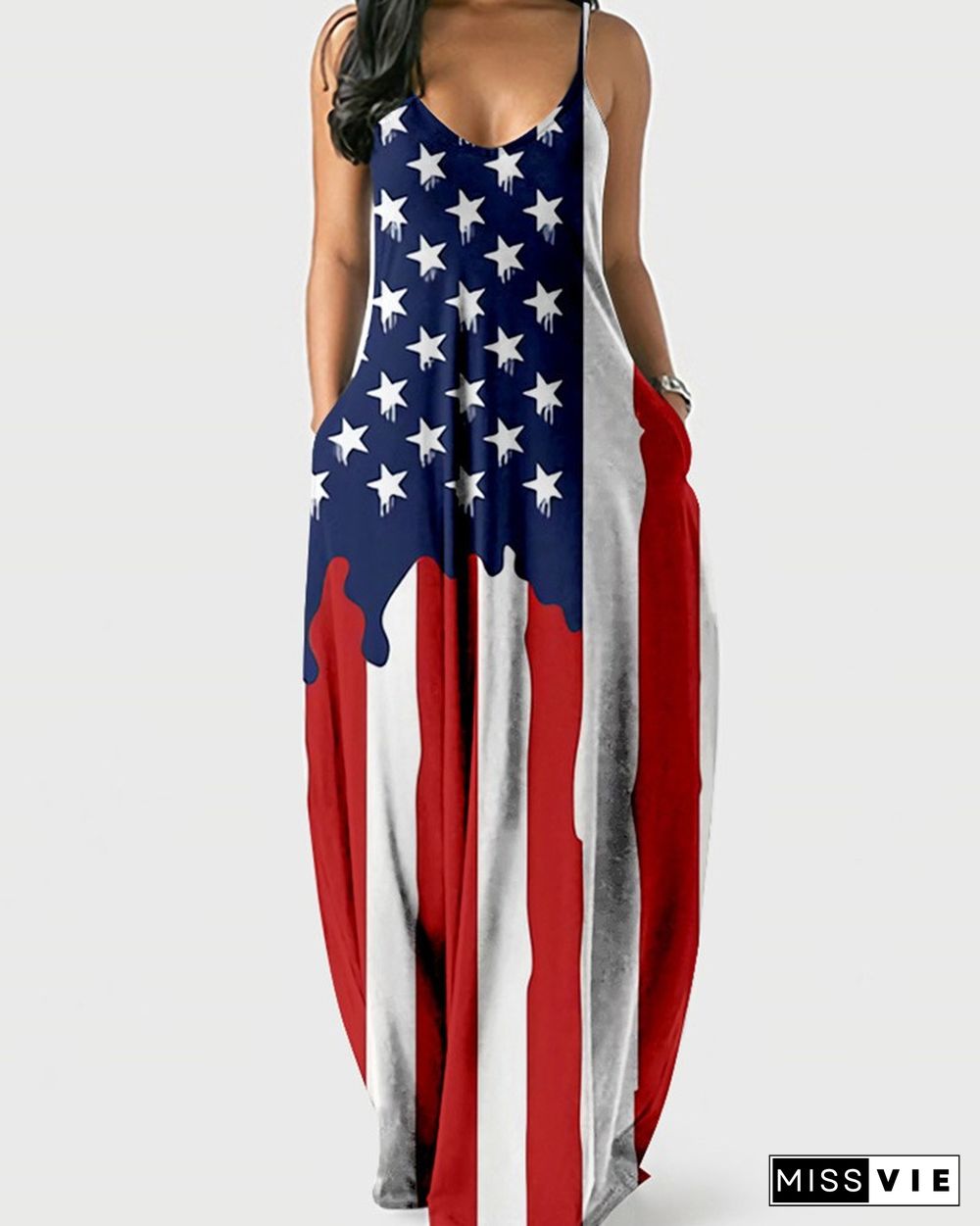 Independence Day Print Sling Maxi Dress