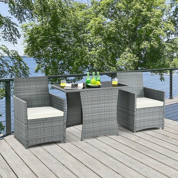 3 Pieces Patio Rattan Furniture Set with Cushioned Armrest Sofa - 26