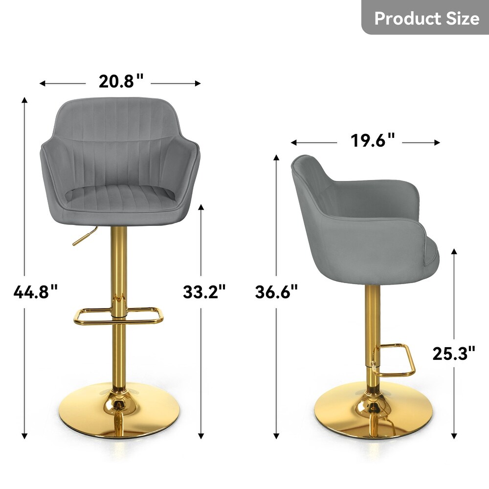 Moasis Velvet Swivel Bar Stools with Adjustable Height and Gold Stainless Steel Base