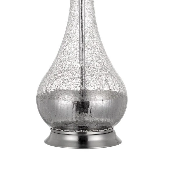 Glass Body Table Lamp with Crackled Finish， Set of 2， Silver and White