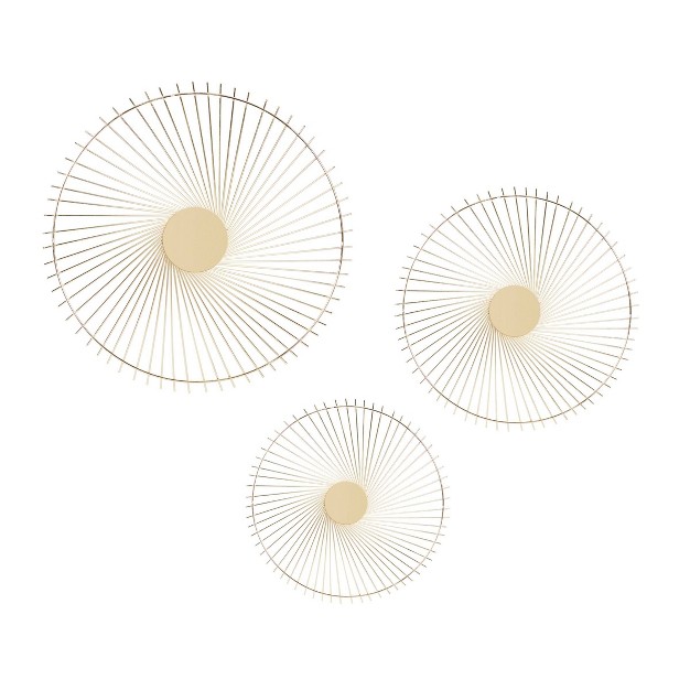 Set Of 3 Metal Sunburst Radial Wall Decors Gold The Novogratz