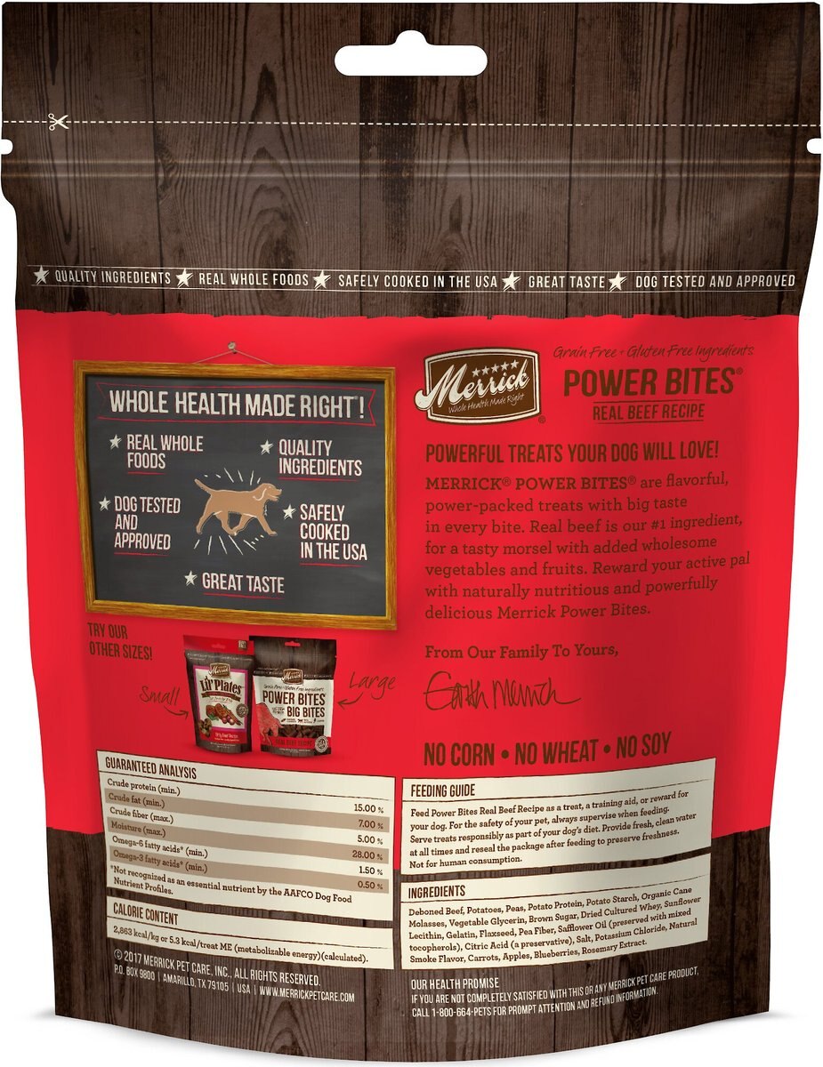 Merrick Power Bites Real Texas Beef Recipe Grain-Free Soft and Chewy Dog Treats