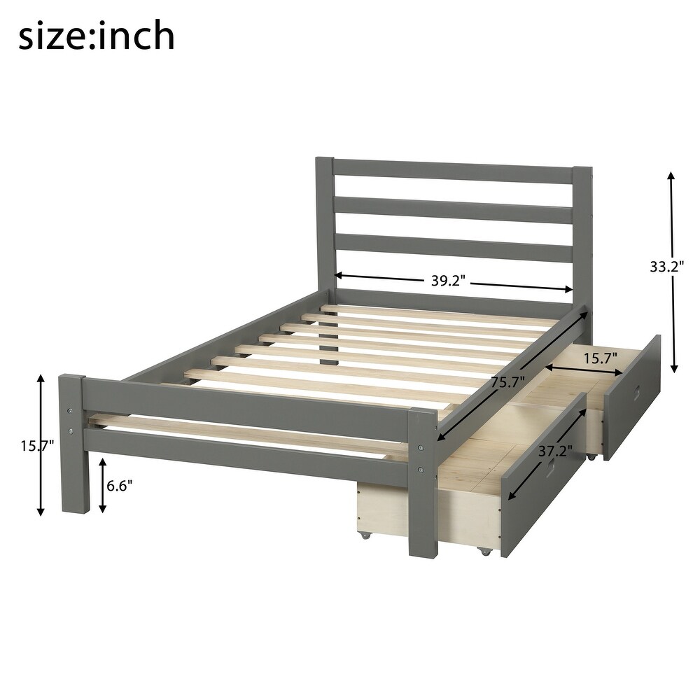 Harper   Bright Designs Wood Bed Frame with Storage Drawers and Headboard