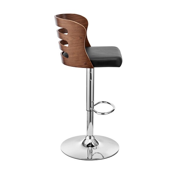 Khalia Adjustable Swivel Faux Leather and Wood Bar Stool with Metal Base