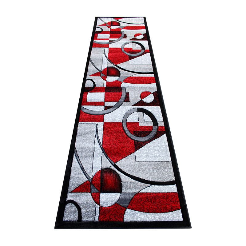 Masada Rugs Masada Rugs Sophia Collection 3'x10' Area Rug with Hand Sculpted Abstract Geometric Pattern in Red