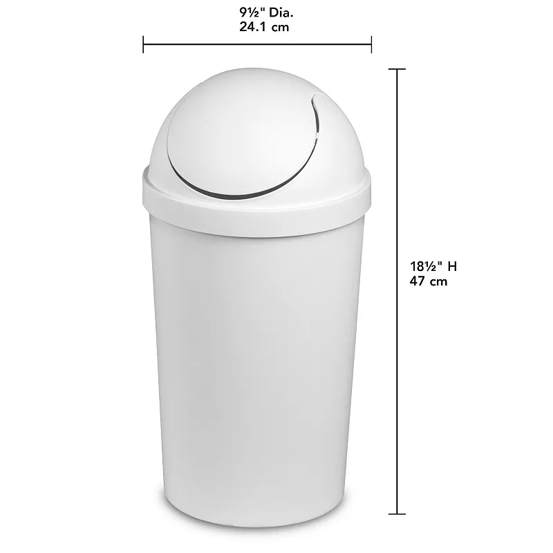 Sterilite 10838006 3 Gallon Round Swing Top Plastic Wastebasket， White (6 Pack)