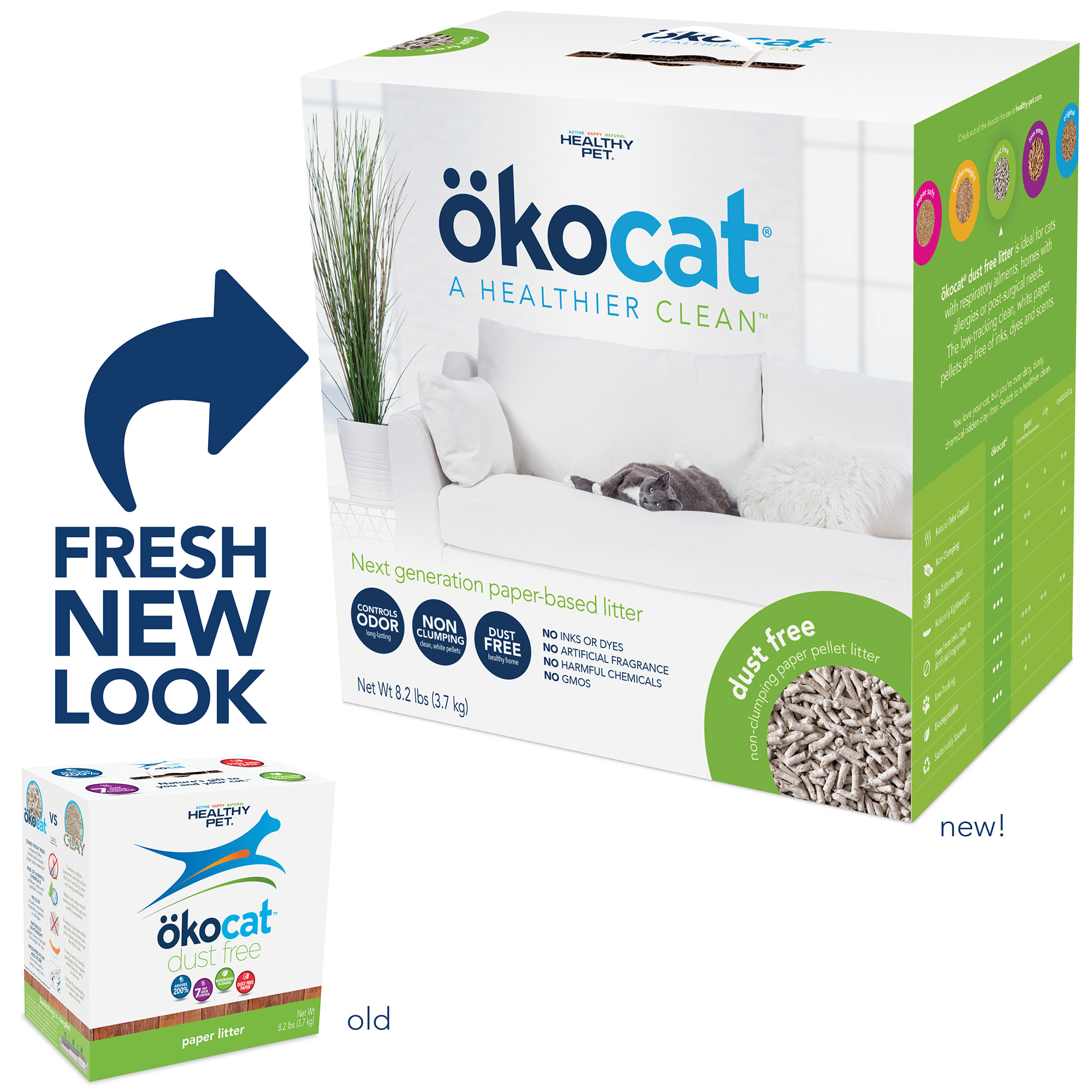 Okocat Dust Free Non Clumping Paper Pellet Cat Litter， 12.3 lbs.