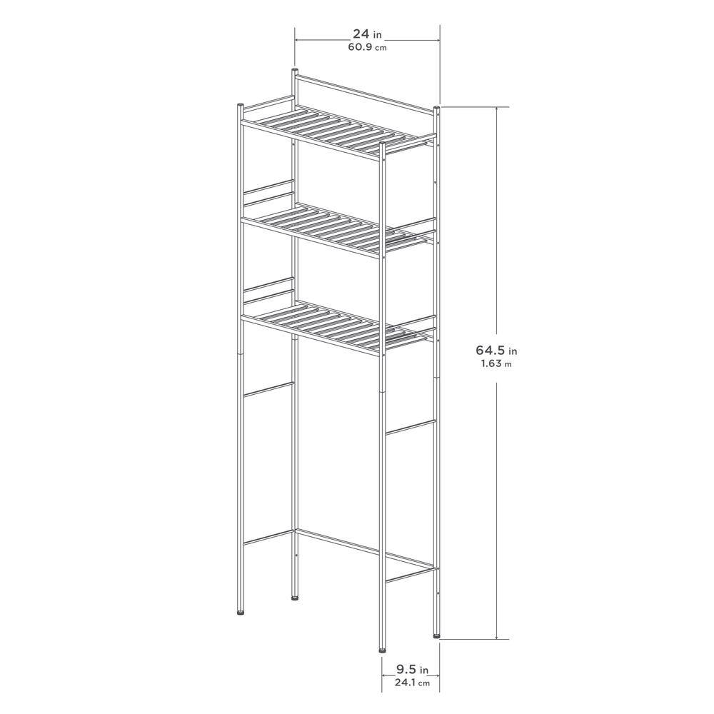 Glacier Bay Slat Style 24 in. W x 9.5 in. D x 64.5 in. H Nickel Over-the-Toilet Storage 3465NNHD