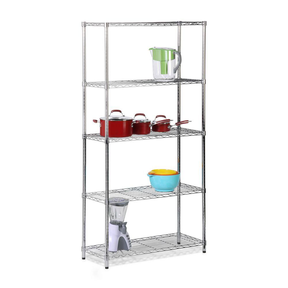 Honey-Can-Do Chrome 5-Tier Metal Wire Shelving Unit (14 in. W x 72 in. H x 36 in. D) SHF-01443