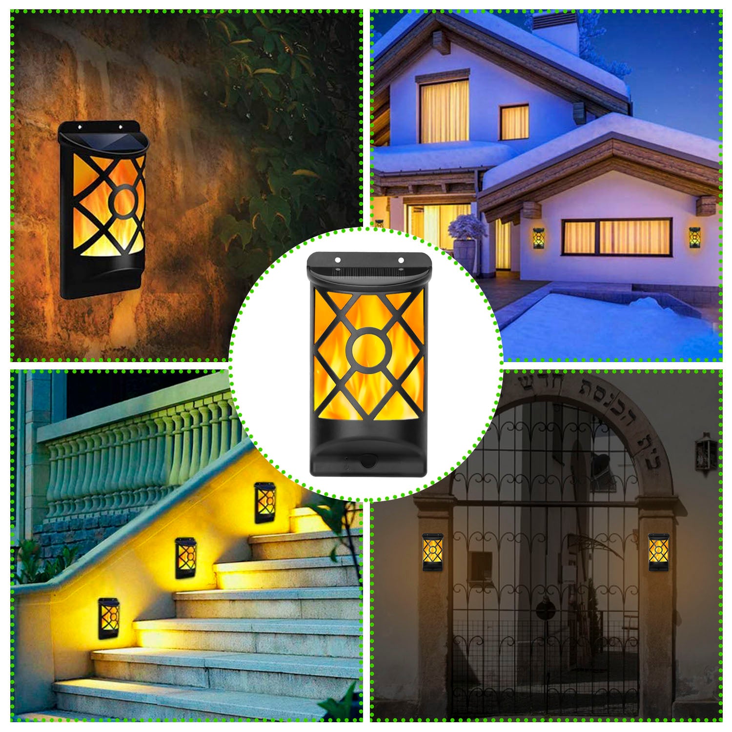 SOLAREK Outdoor Flame Solar Lights Waterproof 96 LEDs Wall Mount Lamps Flickering Blaze Auto on/off Sensor Landscape Decorative Lamp for Patio Yard