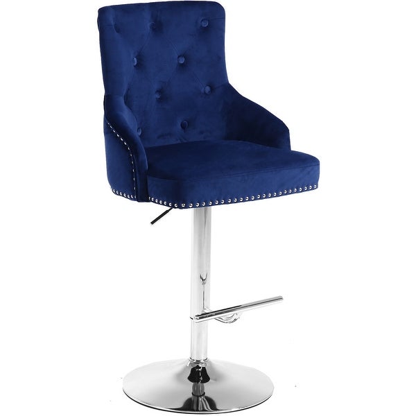 Claude Navy Velvet Adjustable Stool-Color Navy Velvet，Finish Chrome，Style Contemporary