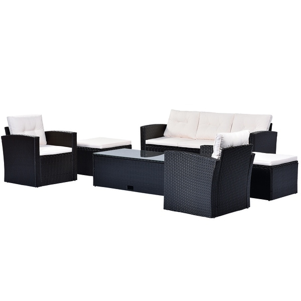 6piece AllWeather Wicker PE rattan Patio Outdoor Dining Conversation Sectional Set with coffee table