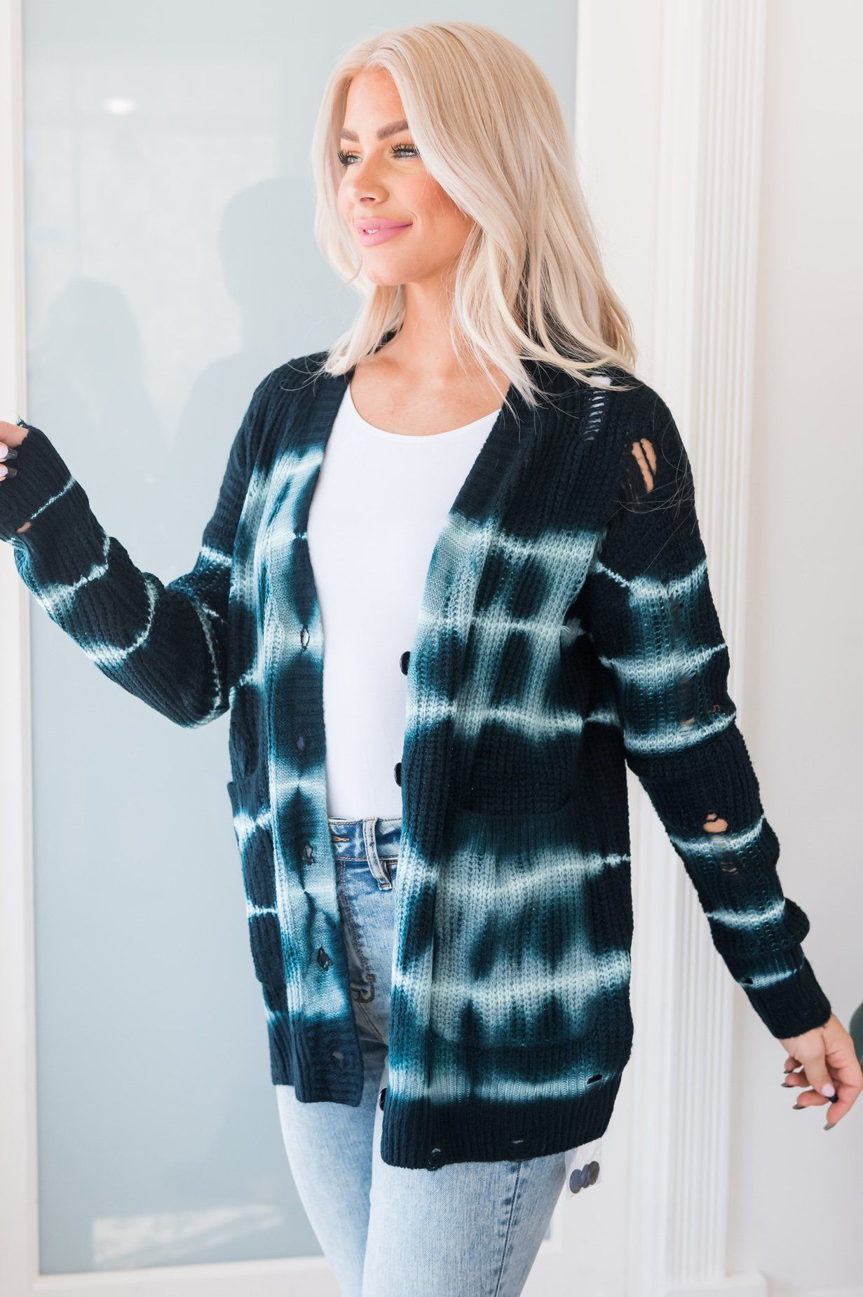 Galaxy Night Modest Distressed Cardigan