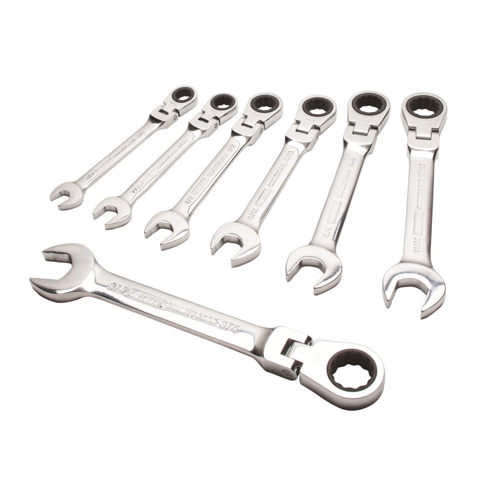 DEWALT Ratcheting Flex Head Combination Wrench Set SAE 7pc ;