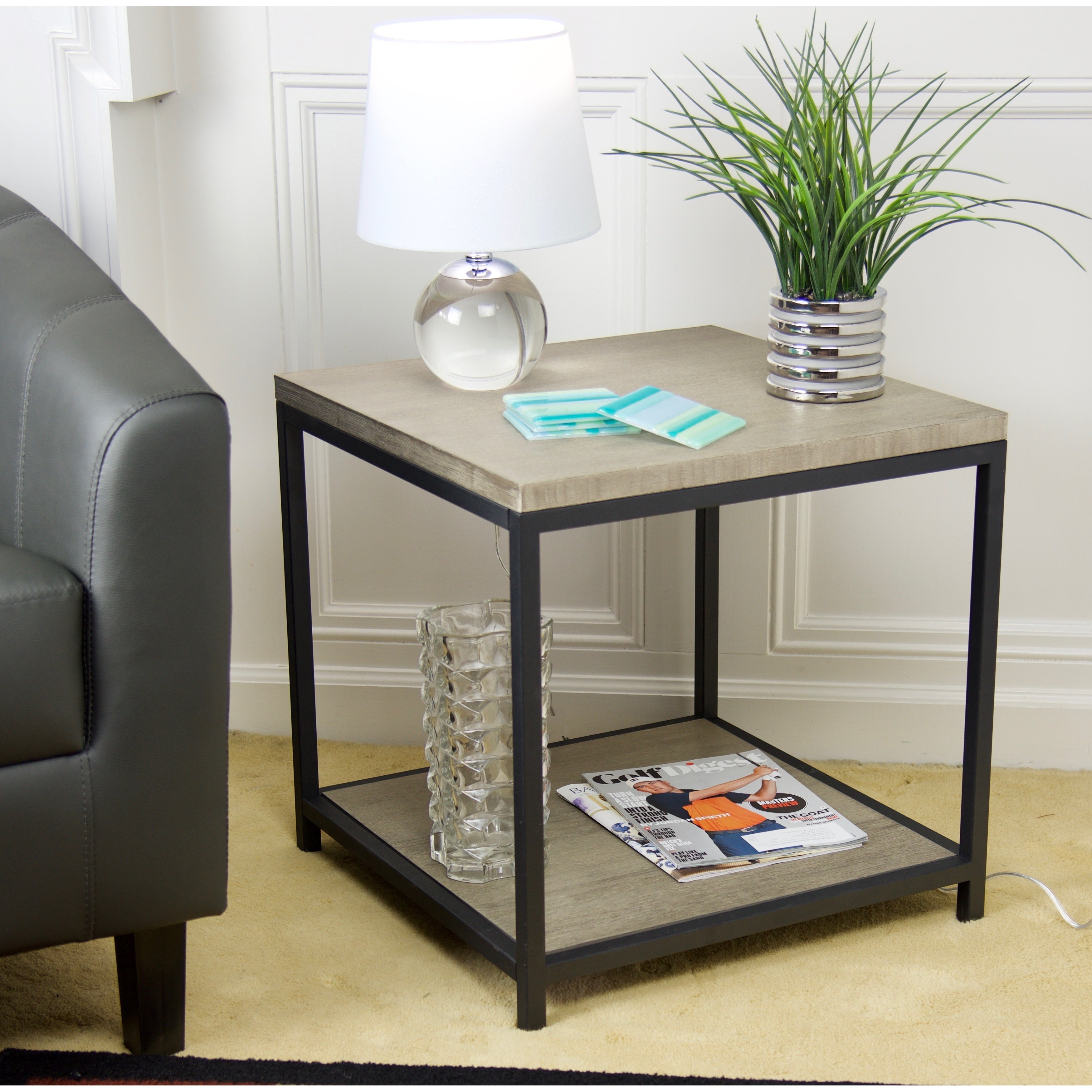 2 Tier Solid Bamboo Steel Frame End Table