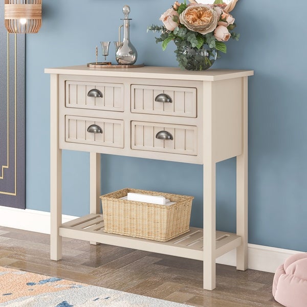 Sideboard Console Table with Four Drawers and Bottom Shelf for Living Room， Entryway， Hallway